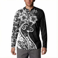 Polynesian Women's Day Button Sweatshirt Black Hibiscus Flowers With Polynesian Pattern