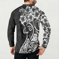Polynesian Women's Day Button Sweatshirt Black Hibiscus Flowers With Polynesian Pattern