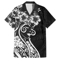 Polynesian Women's Day Family Matching Long Sleeve Bodycon Dress and Hawaiian Shirt Black Hibiscus Flowers With Polynesian Pattern