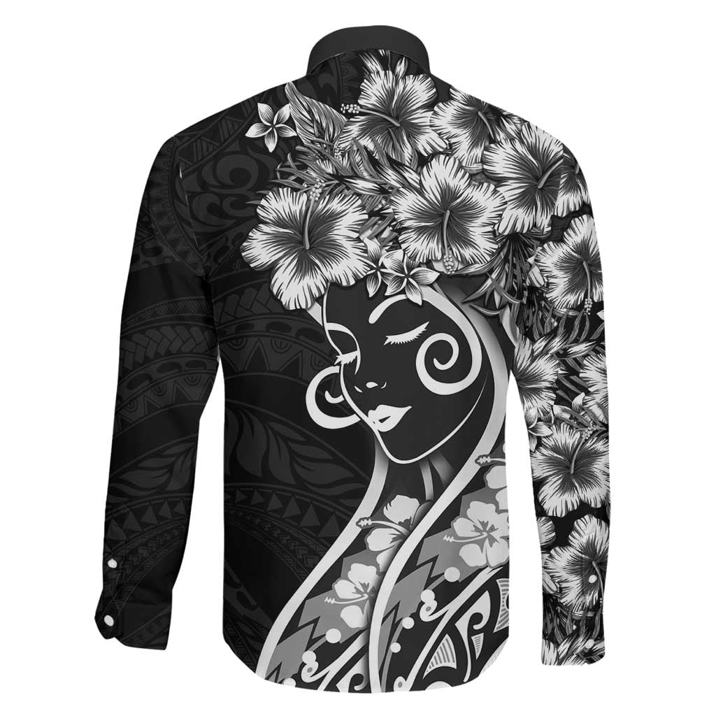 Polynesian Women's Day Family Matching Long Sleeve Bodycon Dress and Hawaiian Shirt Black Hibiscus Flowers With Polynesian Pattern