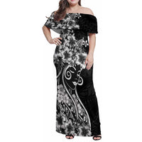 Polynesian Women's Day Family Matching Off Shoulder Maxi Dress and Hawaiian Shirt Black Hibiscus Flowers With Polynesian Pattern LT05 Mom's Dress Black - Polynesian Pride