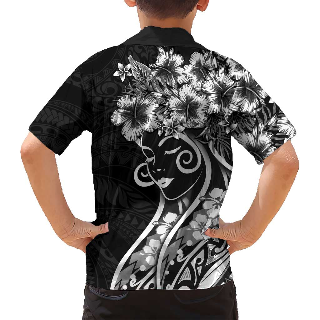 Polynesian Women's Day Family Matching Off Shoulder Short Dress and Hawaiian Shirt Black Hibiscus Flowers With Polynesian Pattern LT05 - Polynesian Pride
