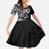 Polynesian Women's Day Family Matching Puletasi and Hawaiian Shirt Black Hibiscus Flowers With Polynesian Pattern LT05 Daughter's Dress Black - Polynesian Pride