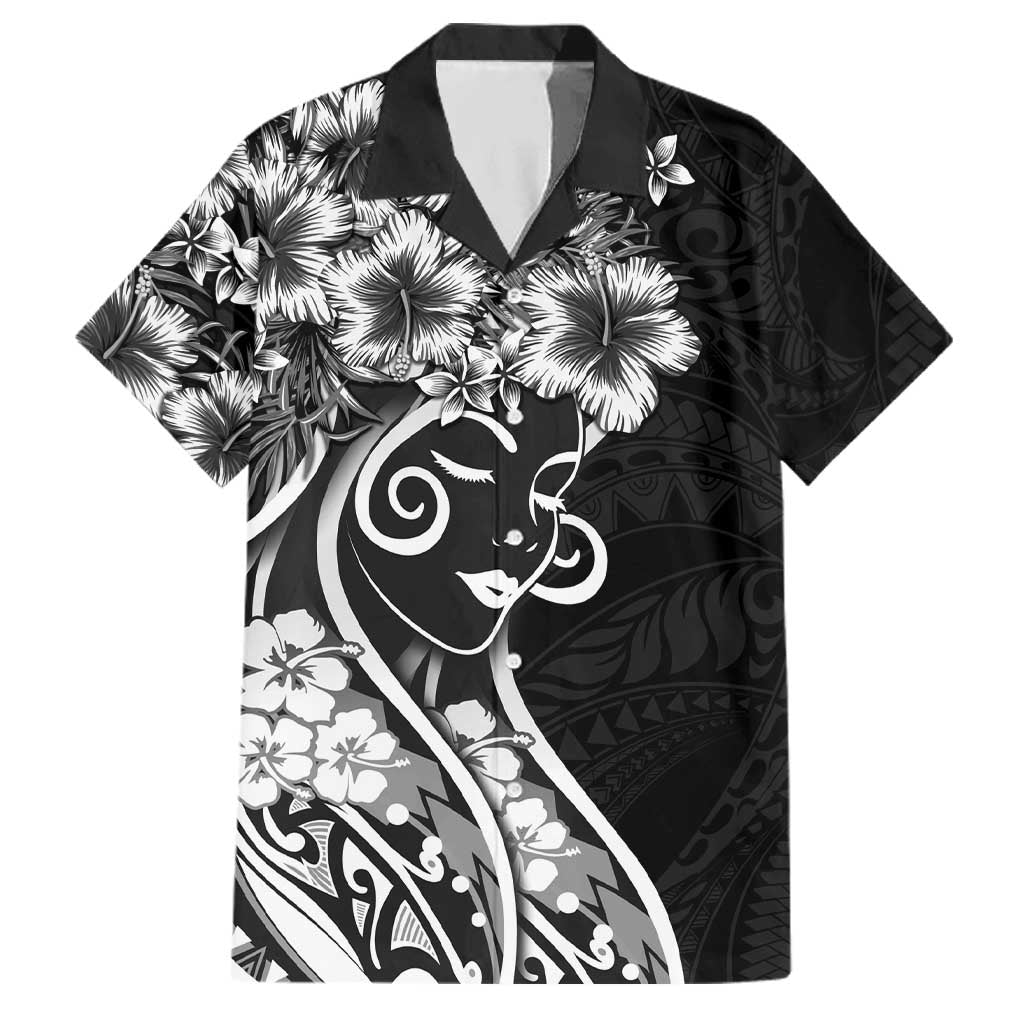 Polynesian Women's Day Family Matching Puletasi and Hawaiian Shirt Black Hibiscus Flowers With Polynesian Pattern LT05 Dad's Shirt - Short Sleeve Black - Polynesian Pride