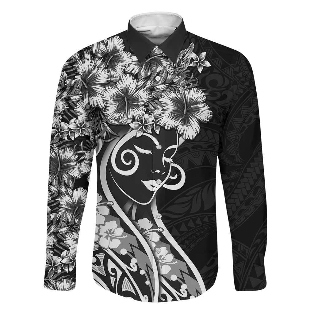 Polynesian Women's Day Family Matching Short Sleeve Bodycon Dress and Hawaiian Shirt Black Hibiscus Flowers With Polynesian Pattern