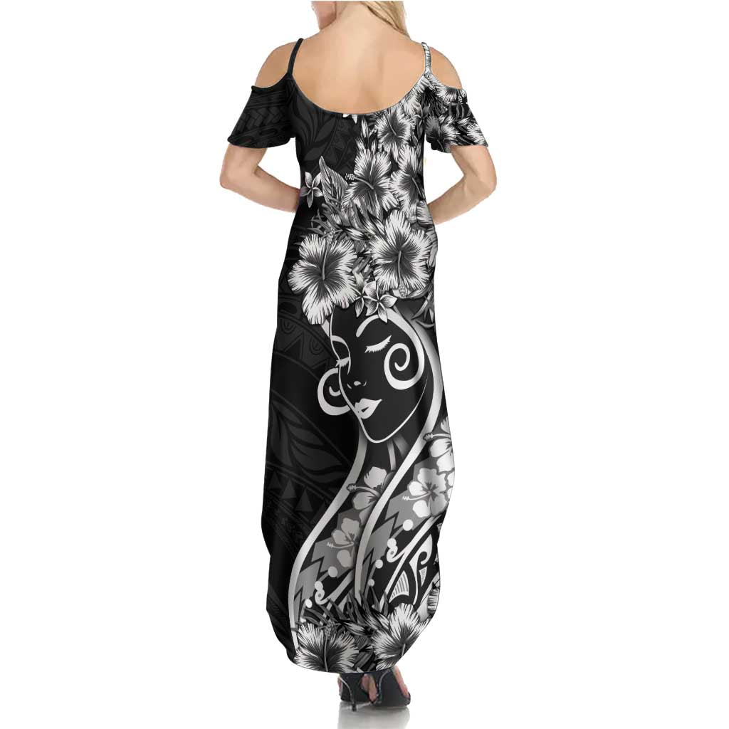Polynesian Women's Day Family Matching Summer Maxi Dress and Hawaiian Shirt Black Hibiscus Flowers With Polynesian Pattern LT05 - Polynesian Pride