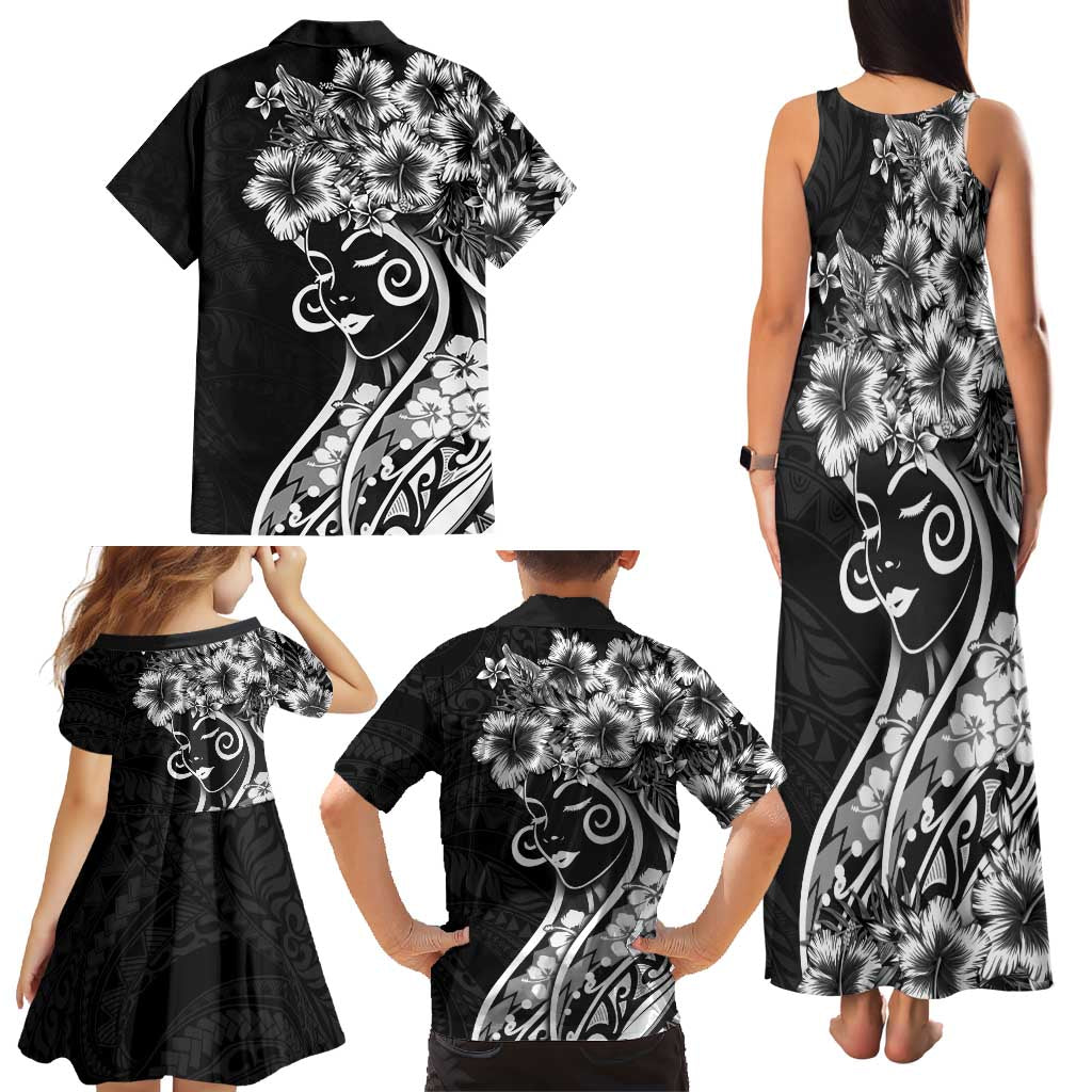 Polynesian Women's Day Family Matching Tank Maxi Dress and Hawaiian Shirt Black Hibiscus Flowers With Polynesian Pattern LT05 - Polynesian Pride