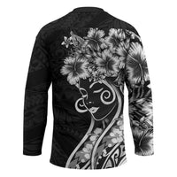Polynesian Women's Day Hockey Jersey Black Hibiscus Flowers With Polynesian Pattern LT05 - Polynesian Pride