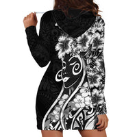 Polynesian Women's Day Hoodie Dress Black Hibiscus Flowers With Polynesian Pattern LT05 - Polynesian Pride