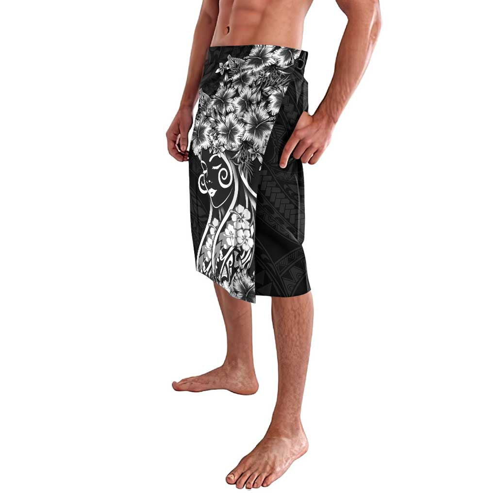 Polynesian Women's Day Lavalava Black Hibiscus Flowers With Polynesian Pattern