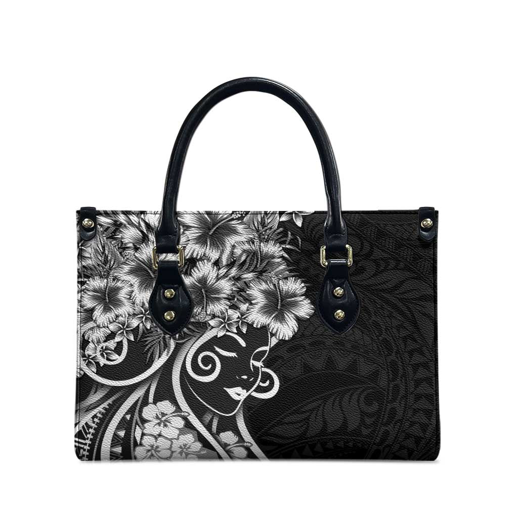 Polynesian Women's Day Leather Bag Black Hibiscus Flowers With Polynesian Pattern LT05 - Polynesian Pride