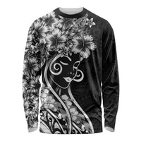 Polynesian Women's Day Long Sleeve Shirt Black Hibiscus Flowers With Polynesian Pattern