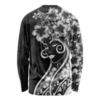 Polynesian Women's Day Long Sleeve Shirt Black Hibiscus Flowers With Polynesian Pattern