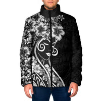 Polynesian Women's Day Padded Jacket Black Hibiscus Flowers With Polynesian Pattern