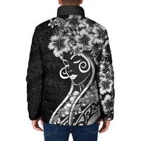 Polynesian Women's Day Padded Jacket Black Hibiscus Flowers With Polynesian Pattern