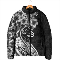 Polynesian Women's Day Padded Jacket Black Hibiscus Flowers With Polynesian Pattern