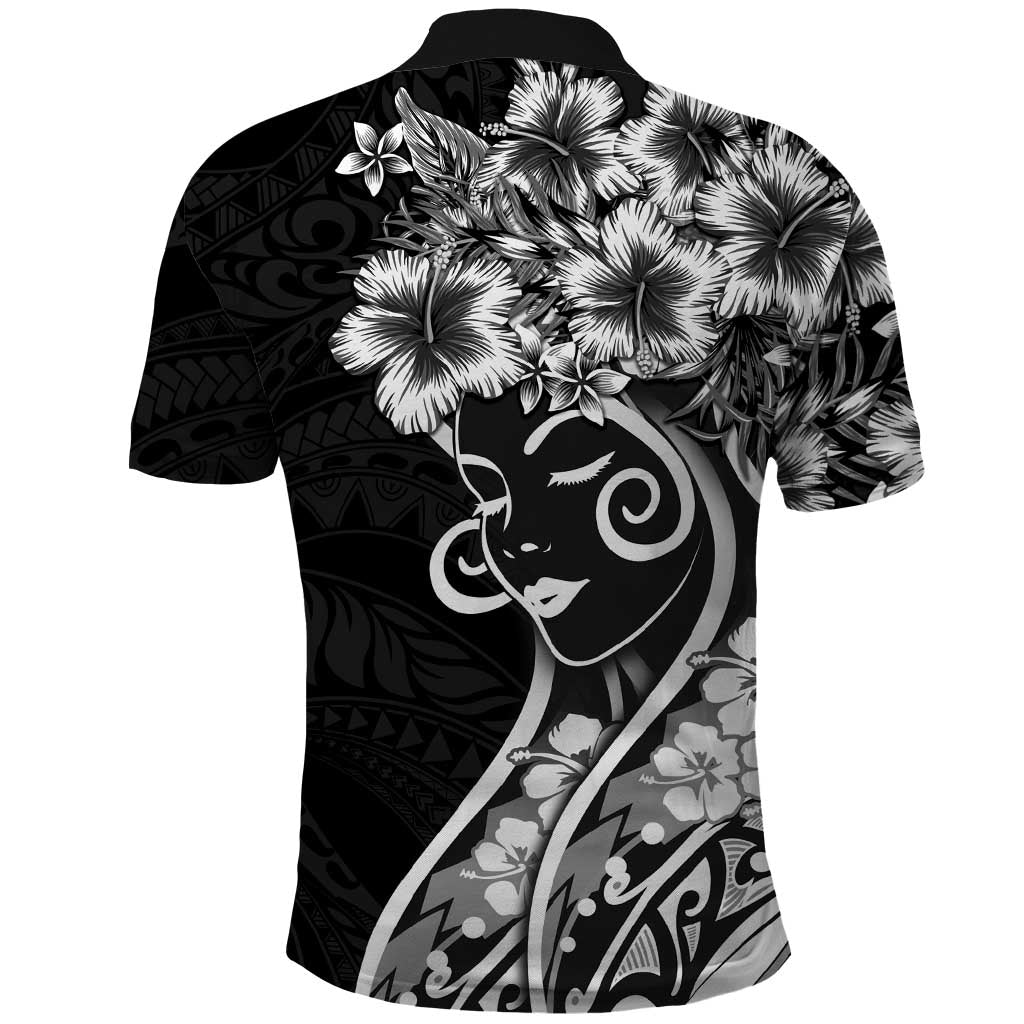 Polynesian Women's Day Polo Shirt Black Hibiscus Flowers With Polynesian Pattern LT05 - Polynesian Pride