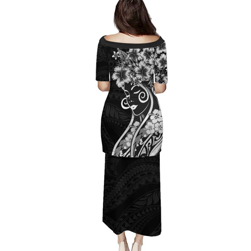 Polynesian Women's Day Puletasi Black Hibiscus Flowers With Polynesian Pattern