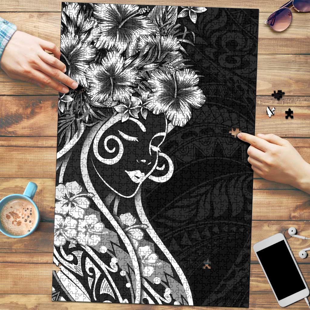 Polynesian Women's Day Puzzle Black Hibiscus Flowers With Polynesian Pattern