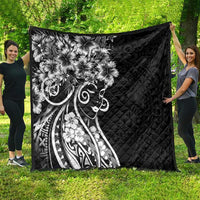 Polynesian Women's Day Quilt Black Hibiscus Flowers With Polynesian Pattern