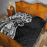 Polynesian Women's Day Quilt Black Hibiscus Flowers With Polynesian Pattern