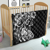Polynesian Women's Day Quilt Black Hibiscus Flowers With Polynesian Pattern