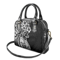 Polynesian Women's Day Shoulder Handbag Black Hibiscus Flowers With Polynesian Pattern