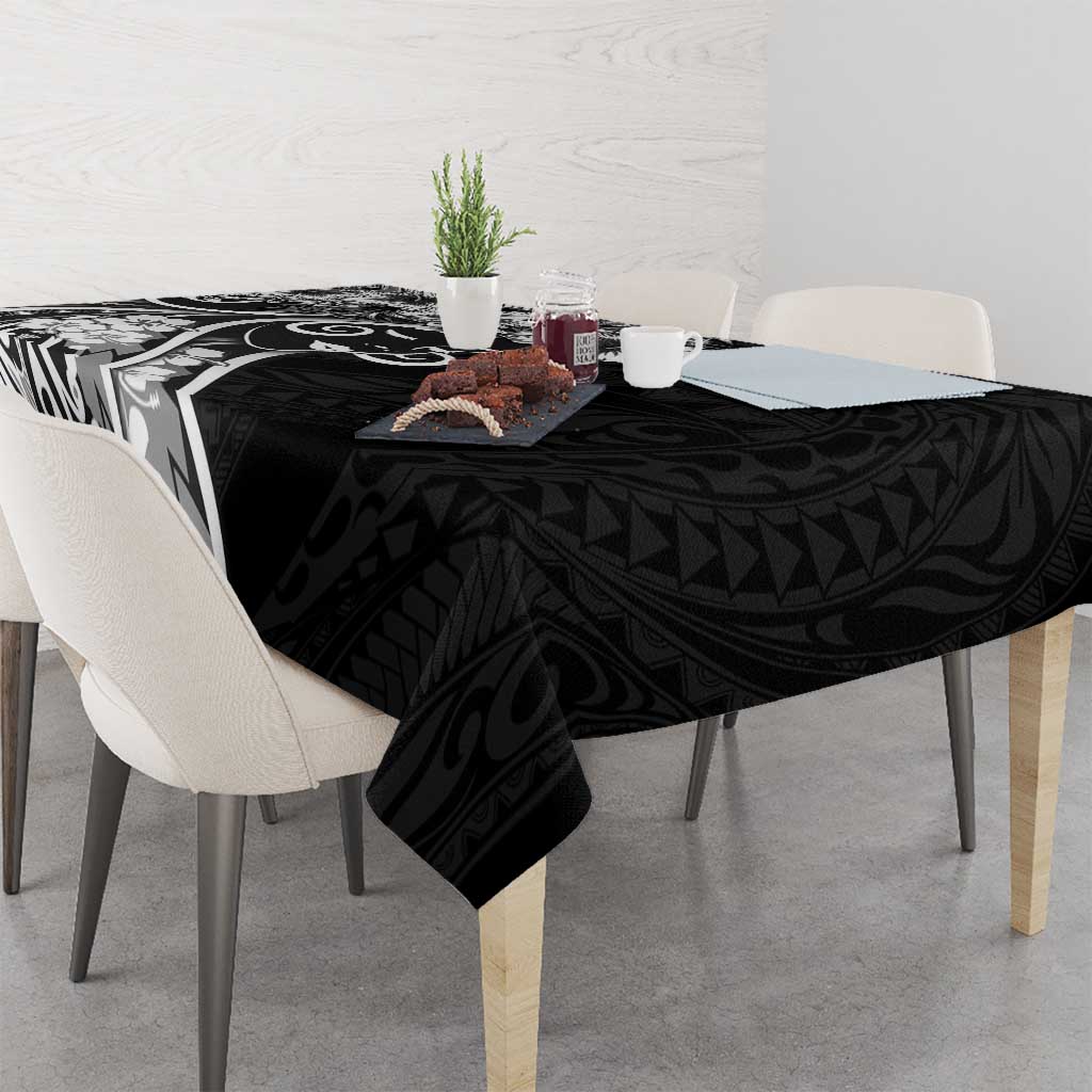 Polynesian Women's Day Tablecloth Black Hibiscus Flowers With Polynesian Pattern
