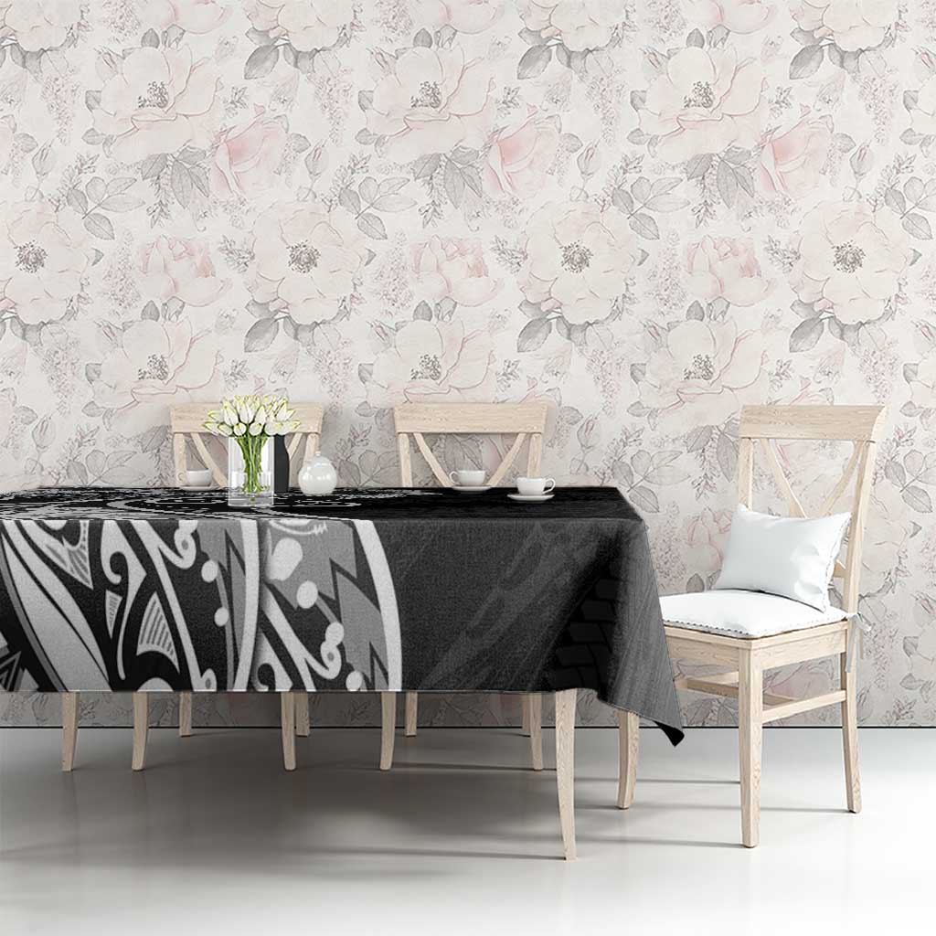 Polynesian Women's Day Tablecloth Black Hibiscus Flowers With Polynesian Pattern