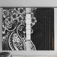 Polynesian Women's Day Window Curtain Black Hibiscus Flowers With Polynesian Pattern