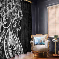 Polynesian Women's Day Window Curtain Black Hibiscus Flowers With Polynesian Pattern