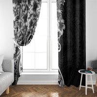 Polynesian Women's Day Window Curtain Black Hibiscus Flowers With Polynesian Pattern