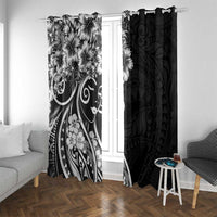 Polynesian Women's Day Window Curtain Black Hibiscus Flowers With Polynesian Pattern