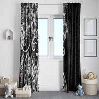 Polynesian Women's Day Window Curtain Black Hibiscus Flowers With Polynesian Pattern