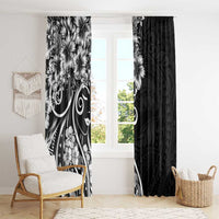 Polynesian Women's Day Window Curtain Black Hibiscus Flowers With Polynesian Pattern