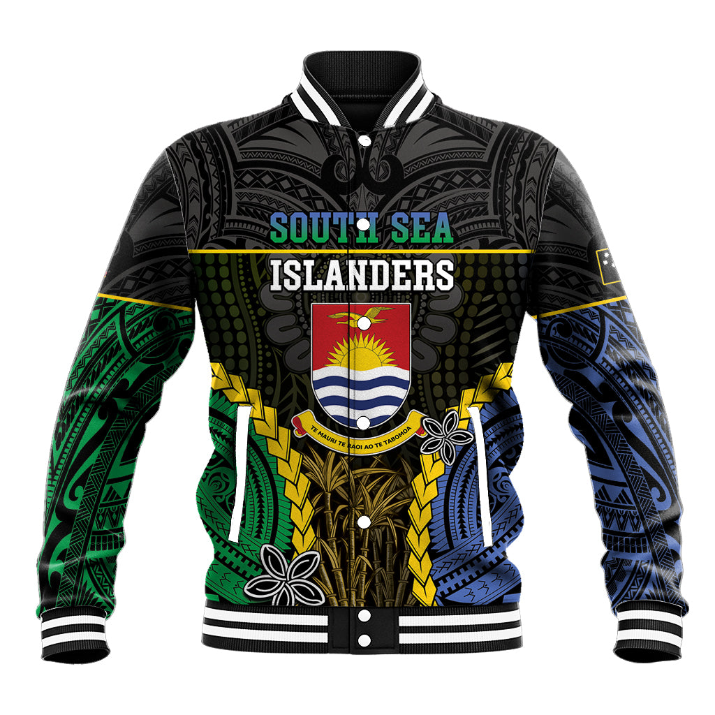 Personalised South Sea Islanders And Gilbert Islands Baseball Jacket Kanakas Polynesian Pattern LT05 Unisex Black - Polynesian Pride