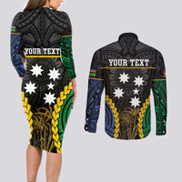 Personalised South Sea Islanders And Gilbert Islands Couples Matching Long Sleeve Bodycon Dress and Long Sleeve Button Shirt Kanakas Polynesian Pattern LT05 - Polynesian Pride
