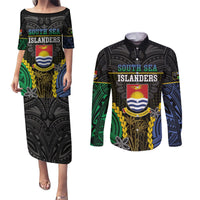 Personalised South Sea Islanders And Gilbert Islands Couples Matching Puletasi and Long Sleeve Button Shirt Kanakas Polynesian Pattern LT05 Black - Polynesian Pride