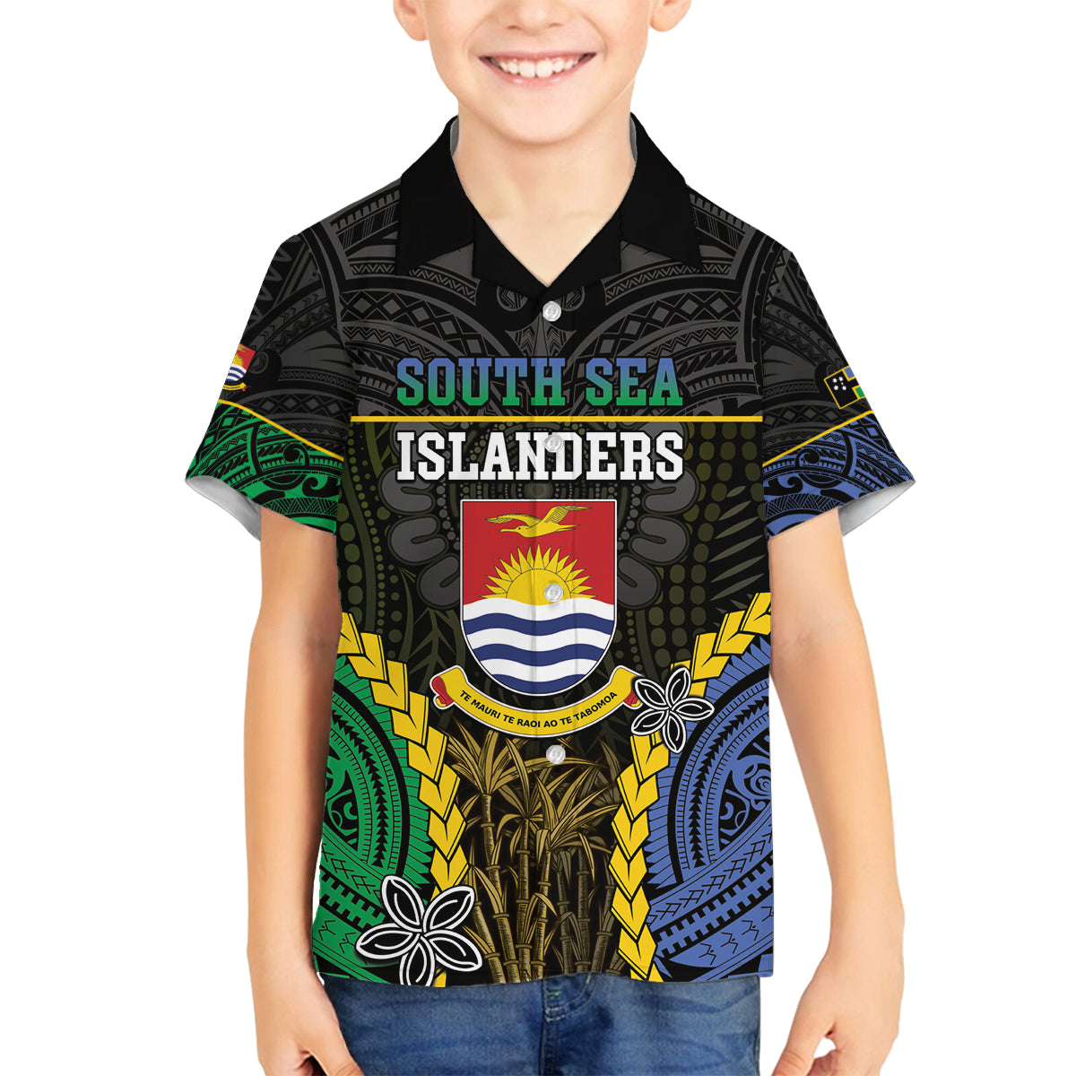 Personalised South Sea Islanders And Gilbert Islands Family Matching Off The Shoulder Long Sleeve Dress and Hawaiian Shirt Kanakas Polynesian Pattern
