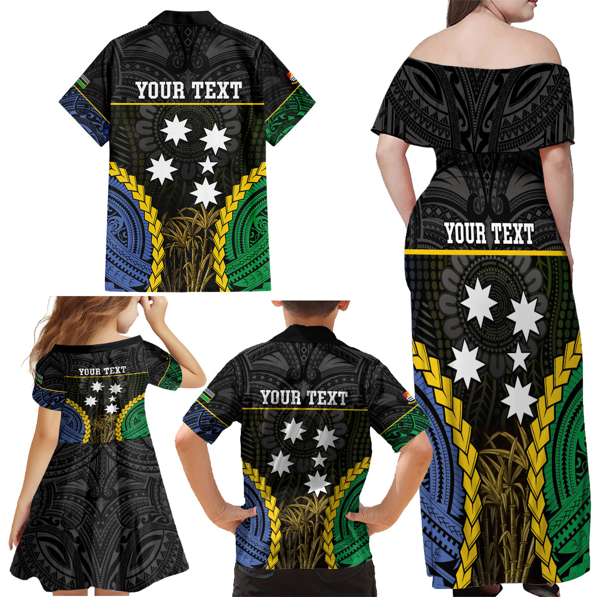 Personalised South Sea Islanders And Gilbert Islands Family Matching Off Shoulder Maxi Dress and Hawaiian Shirt Kanakas Polynesian Pattern LT05 - Polynesian Pride