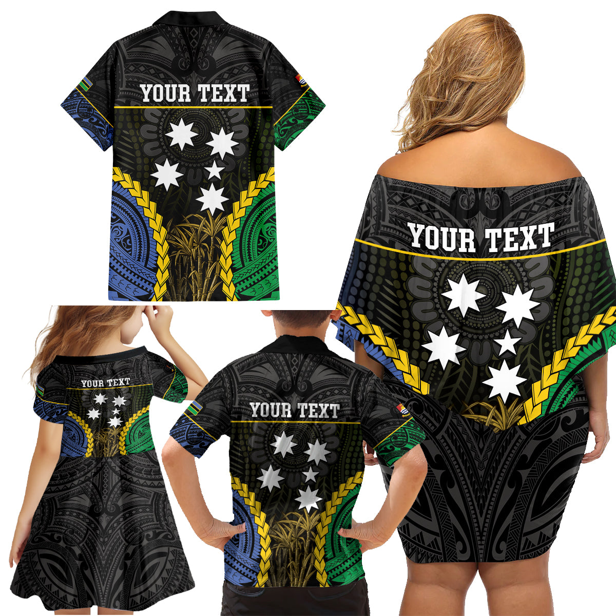 Personalised South Sea Islanders And Gilbert Islands Family Matching Off Shoulder Short Dress and Hawaiian Shirt Kanakas Polynesian Pattern LT05 - Polynesian Pride