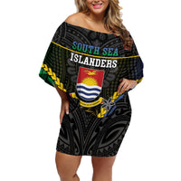 Personalised South Sea Islanders And Gilbert Islands Family Matching Off Shoulder Short Dress and Hawaiian Shirt Kanakas Polynesian Pattern LT05 Mom's Dress Black - Polynesian Pride