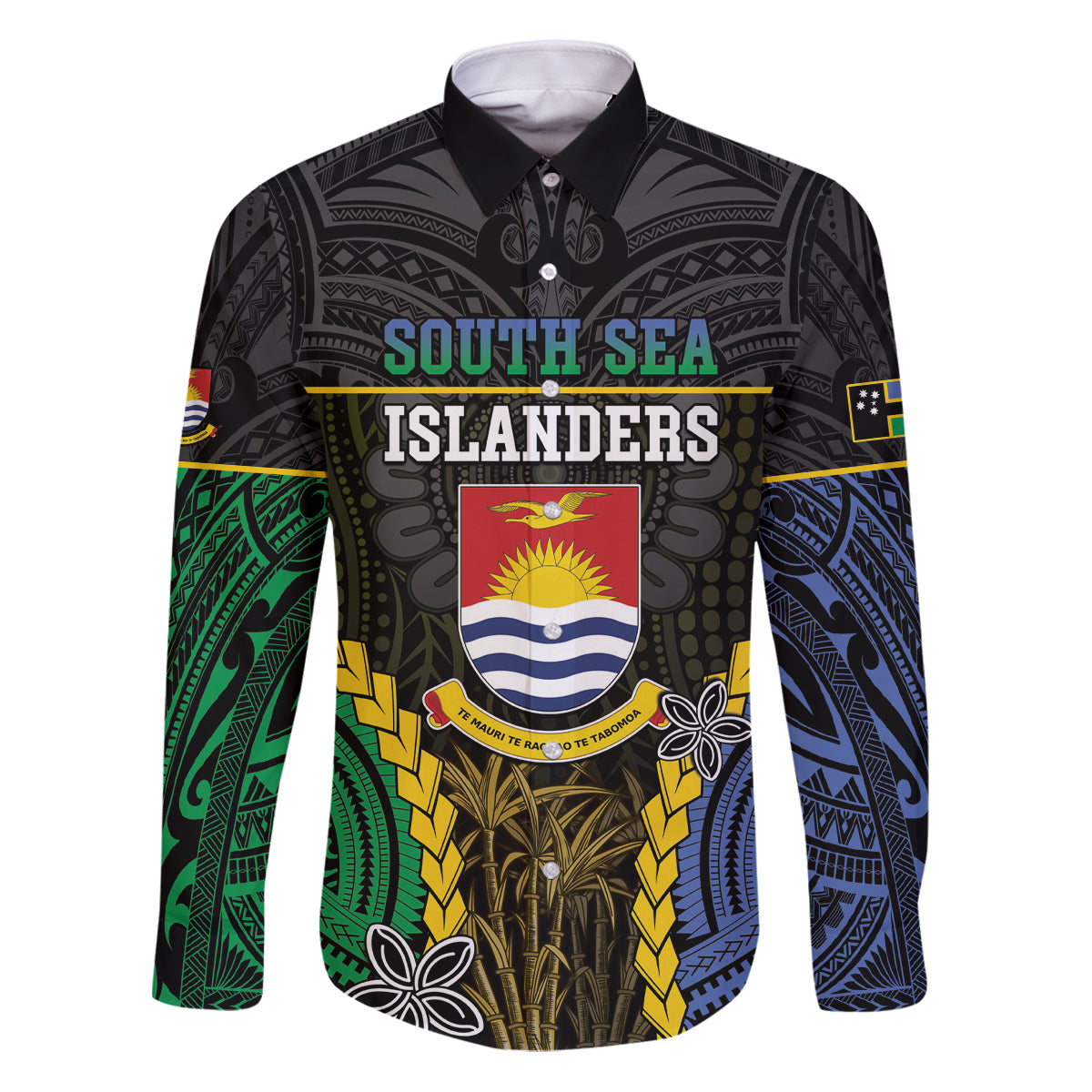 Personalised South Sea Islanders And Gilbert Islands Family Matching Puletasi and Hawaiian Shirt Kanakas Polynesian Pattern LT05 Dad's Shirt - Long Sleeve Black - Polynesian Pride