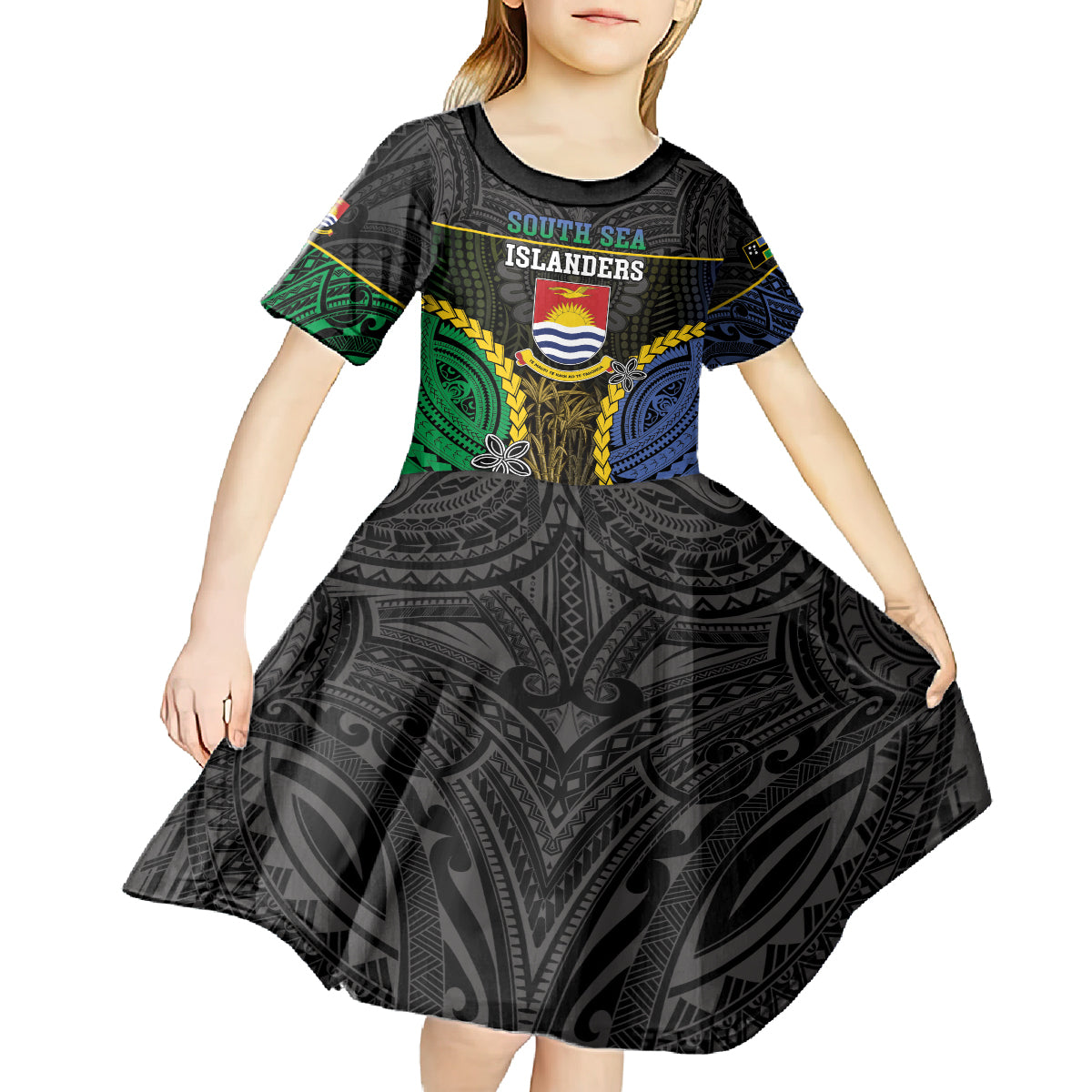 Personalised South Sea Islanders And Gilbert Islands Kid Short Sleeve Dress Kanakas Polynesian Pattern LT05 - Polynesian Pride
