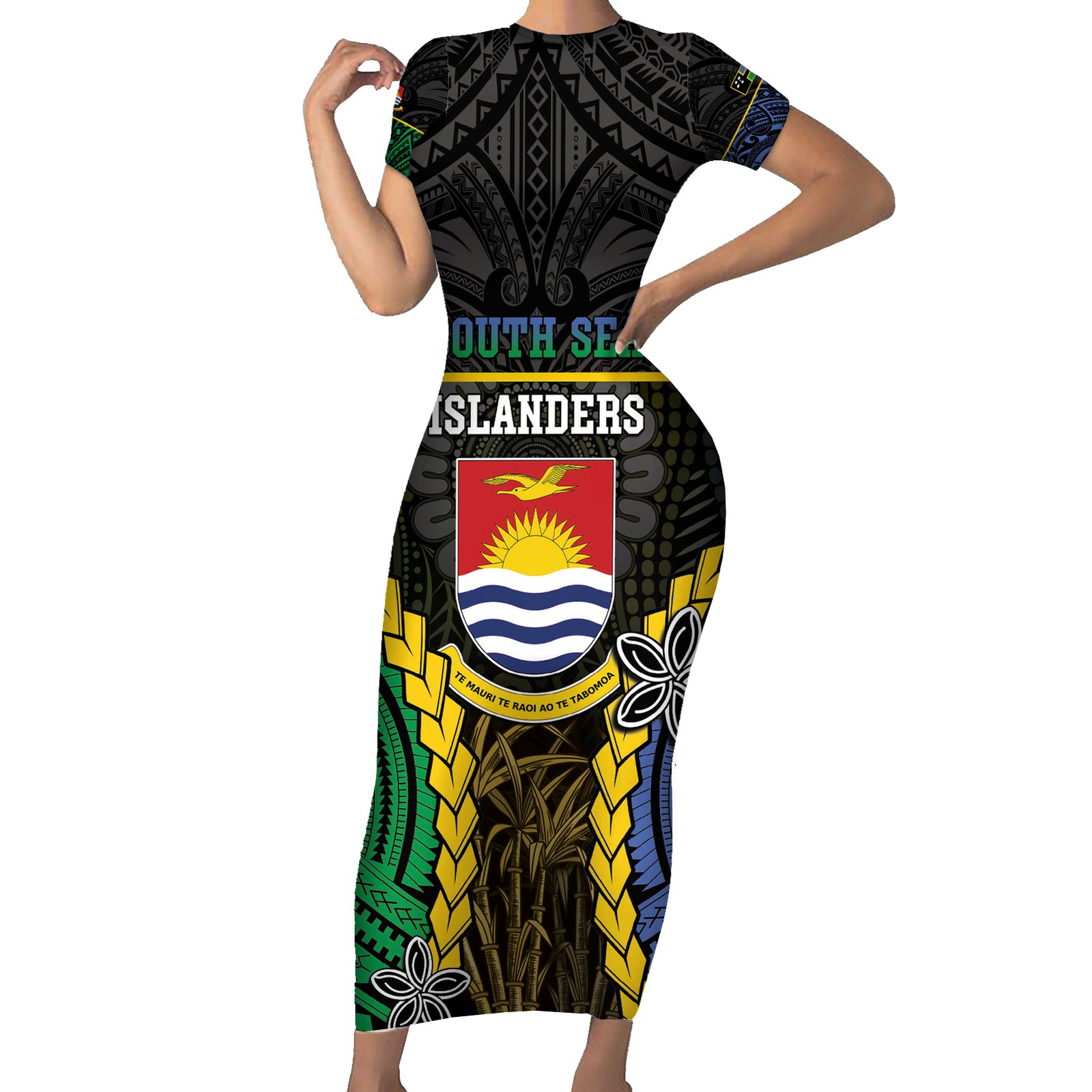 Personalised South Sea Islanders And Gilbert Islands Short Sleeve Bodycon Dress Kanakas Polynesian Pattern