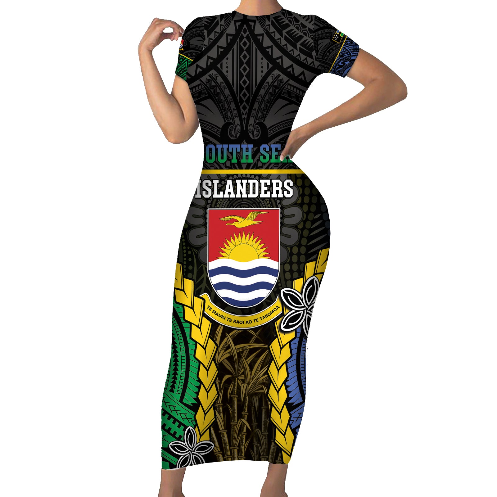 Personalised South Sea Islanders And Gilbert Islands Short Sleeve Bodycon Dress Kanakas Polynesian Pattern