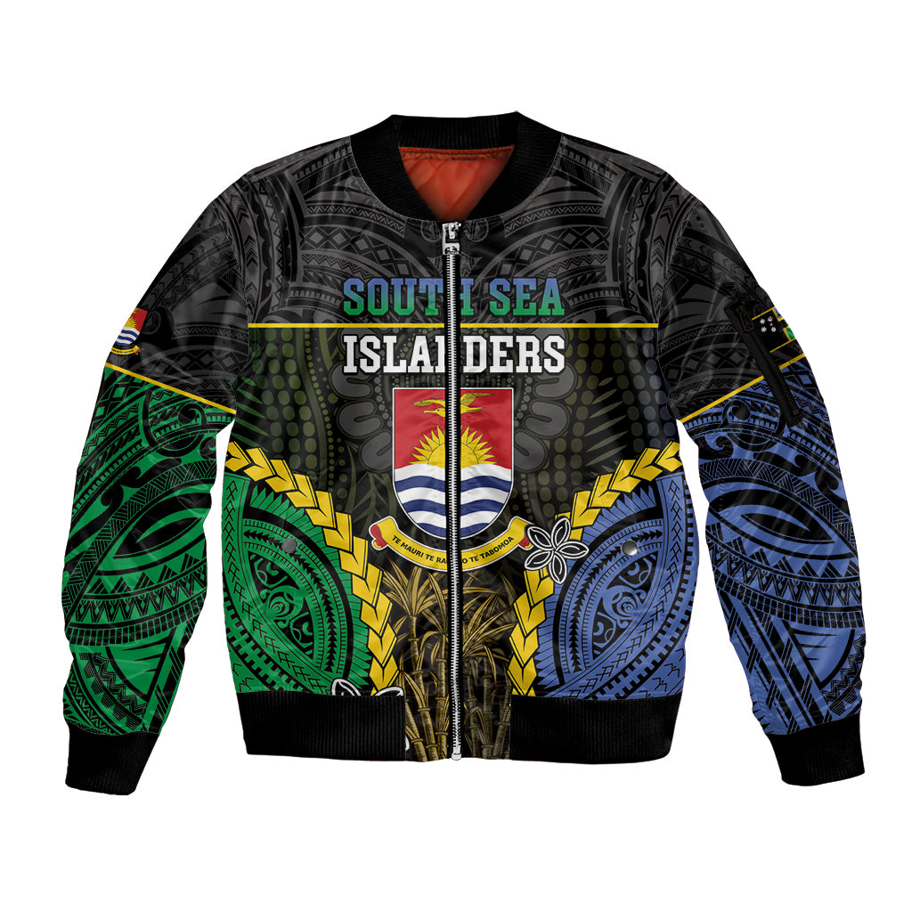 Personalised South Sea Islanders And Gilbert Islands Sleeve Zip Bomber Jacket Kanakas Polynesian Pattern