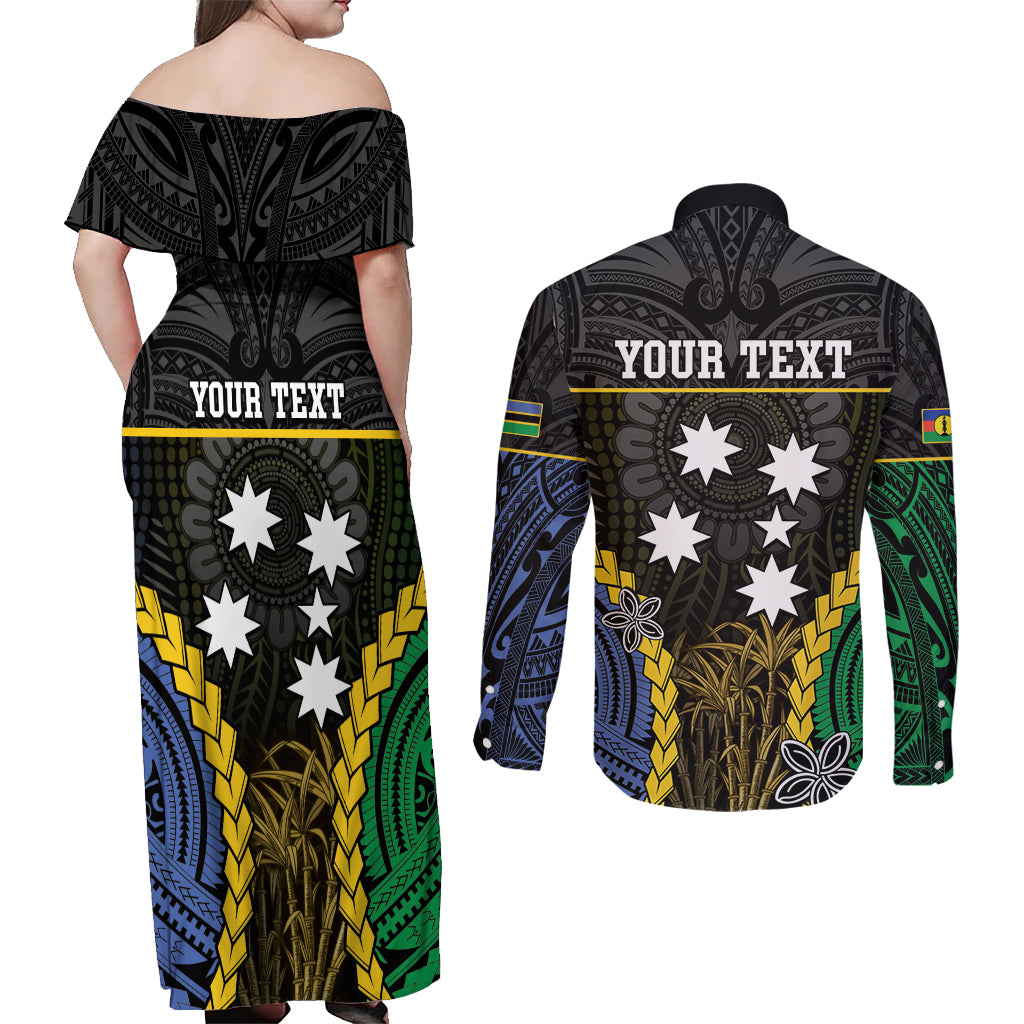 Personalised South Sea Islanders And New Caledonia Couples Matching Off Shoulder Maxi Dress and Long Sleeve Button Shirt Kanakas Polynesian Pattern LT05 - Polynesian Pride