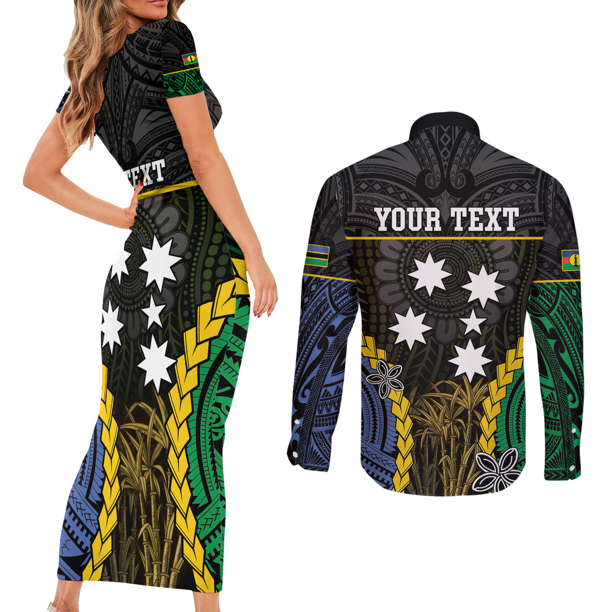 Personalised South Sea Islanders And New Caledonia Couples Matching Short Sleeve Bodycon Dress and Long Sleeve Button Shirt Kanakas Polynesian Pattern LT05 - Polynesian Pride