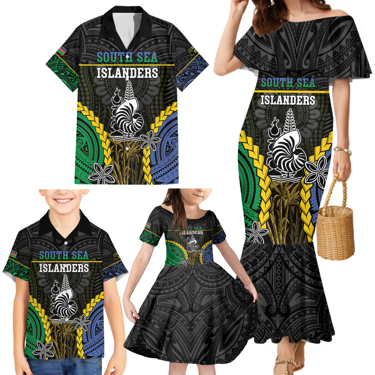 Personalised South Sea Islanders And New Caledonia Family Matching Mermaid Dress and Hawaiian Shirt Kanakas Polynesian Pattern